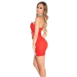 Edles Damen Bandeau Abendkleid Minikleid Aus Spitze Rot -Günstiges Moden Funke Geschäft edles damen bandeau abendkleid minikleid aus spitze rot5