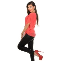 Elegante Chiffon Bluse Mit Fledermausärmel Und Kette Coral 10 Elegante Chiffon Bluse Mit Fledermausärmel Und Kette Coral -Günstiges Moden Funke Geschäft elegante chiffon bluse mit fledermausaermel und kette coral3