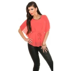 Elegante Chiffon Bluse Mit Fledermausärmel Und Kette Coral 11 Elegante Chiffon Bluse Mit Fledermausärmel Und Kette Coral -Günstiges Moden Funke Geschäft elegante chiffon bluse mit fledermausaermel und kette coral4