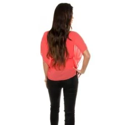 Elegante Chiffon Bluse Mit Fledermausärmel Und Kette Coral 12 Elegante Chiffon Bluse Mit Fledermausärmel Und Kette Coral -Günstiges Moden Funke Geschäft elegante chiffon bluse mit fledermausaermel und kette coral5