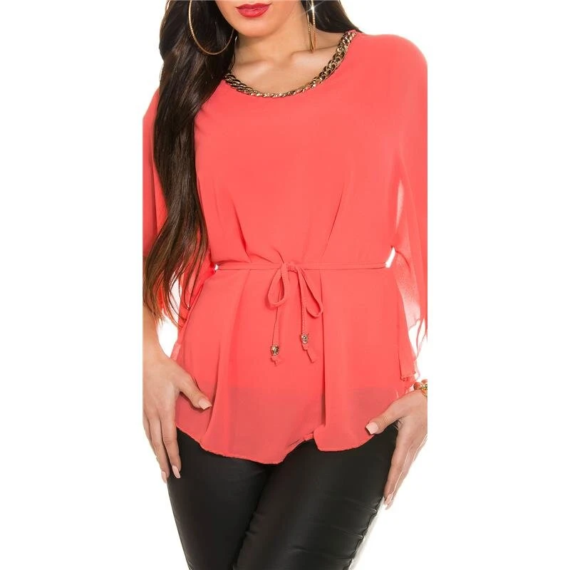Elegante Chiffon Bluse Mit Fledermausärmel Und Kette Coral 8 Elegante Chiffon Bluse Mit Fledermausärmel Und Kette Coral – Bild 6