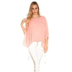 Elegante Damen Chiffon Bluse Mit Fledermausärmeln Coral -Günstiges Moden Funke Geschäft elegante damen chiffon bluse mit fledermausaermeln coral3