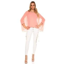 Elegante Damen Chiffon Bluse Mit Fledermausärmeln Coral -Günstiges Moden Funke Geschäft elegante damen chiffon bluse mit fledermausaermeln coral4