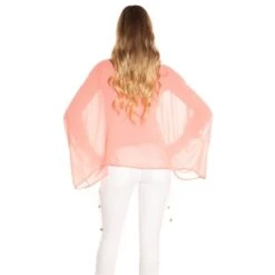Elegante Damen Chiffon Bluse Mit Fledermausärmeln Coral -Günstiges Moden Funke Geschäft elegante damen chiffon bluse mit fledermausaermeln coral6