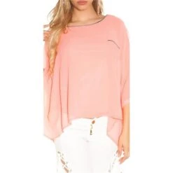 Elegante Damen Chiffon Bluse Mit Fledermausärmeln Coral -Günstiges Moden Funke Geschäft elegante damen chiffon bluse mit fledermausaermeln coral7