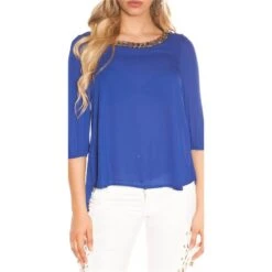 Elegante Damen Chiffon Bluse Mit Halblangen Ärmeln Royal Blau