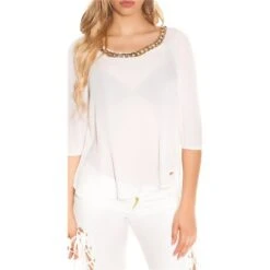 Elegante Damen Chiffon Bluse Mit Halblangen Ärmeln Weiß