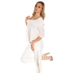 Elegante Damen Chiffon Bluse Mit Halblangen Ärmeln Weiß 11 Elegante Damen Chiffon Bluse Mit Halblangen Ärmeln Weiß -Günstiges Moden Funke Geschäft elegante damen chiffon bluse mit halblangen aermeln weiss4