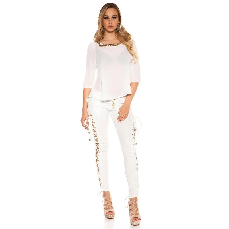 Elegante Damen Chiffon Bluse Mit Halblangen Ärmeln Weiß 7 Elegante Damen Chiffon Bluse Mit Halblangen Ärmeln Weiß – Bild 5