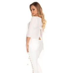 Elegante Damen Chiffon Bluse Mit Halblangen Ärmeln Weiß 13 Elegante Damen Chiffon Bluse Mit Halblangen Ärmeln Weiß -Günstiges Moden Funke Geschäft elegante damen chiffon bluse mit halblangen aermeln weiss6