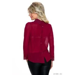 Elegante Glamour Chiffon Bluse Mit Metallplättchen Bordeaux -Günstiges Moden Funke Geschäft elegante glamour chiffon bluse mit metallplaettchen bordeaux3