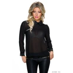 Elegante Glamour Chiffon Bluse Mit Metallplättchen Schwarz
