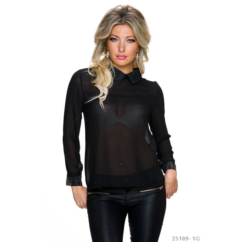 Elegante Glamour Chiffon Bluse Mit Metallplättchen Schwarz 3 Elegante Glamour Chiffon Bluse Mit Metallplättchen Schwarz