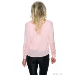 Elegante Langarm Chiffon-Bluse Mit Jabot Kragen Rosa 7 Elegante Langarm Chiffon-Bluse Mit Jabot Kragen Rosa -Günstiges Moden Funke Geschäft elegante langarm chiffon bluse mit jabot kragen rosa3