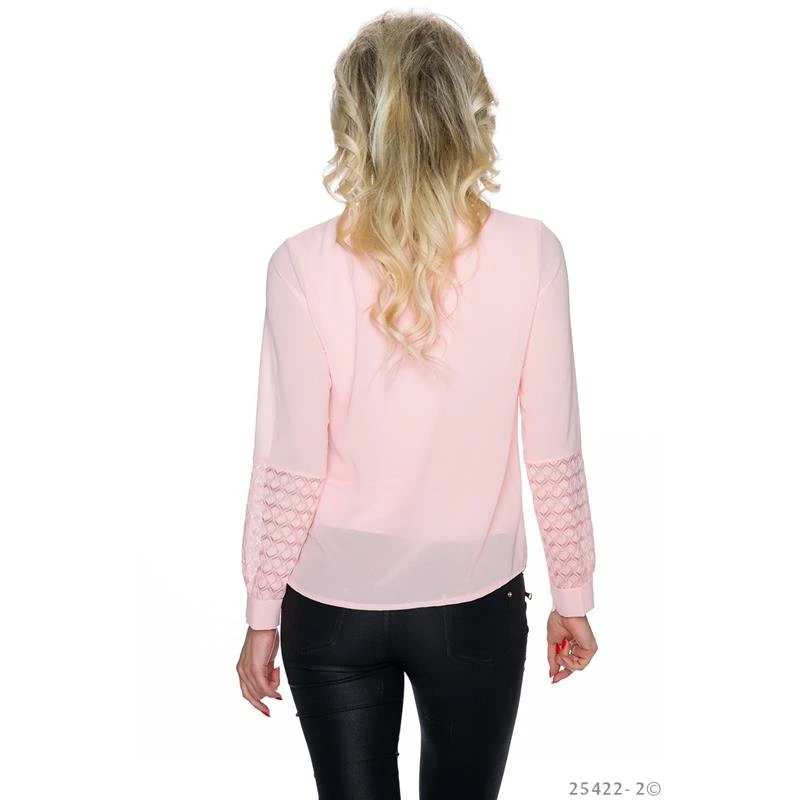 Elegante Langarm Chiffon-Bluse Mit Jabot Kragen Rosa 5 Elegante Langarm Chiffon-Bluse Mit Jabot Kragen Rosa – Bild 3