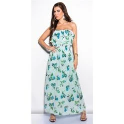 Elegantes Bandeau Maxikleid Mit Volants Und Blumen Mintgrün -Günstiges Moden Funke Geschäft elegantes bandeau maxikleid mit volants und blumen mintgruen3
