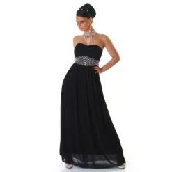 Elegantes Glamour Abendkleid Aus Chiffon Mit Strass Schwarz