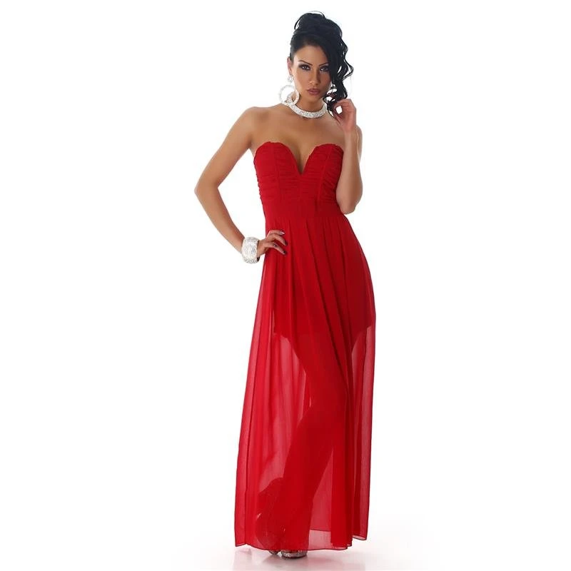Elegantes Trägerloses Bandeau Abendkleid Aus Chiffon Rot 4 Elegantes Trägerloses Bandeau Abendkleid Aus Chiffon Rot – Bild 2