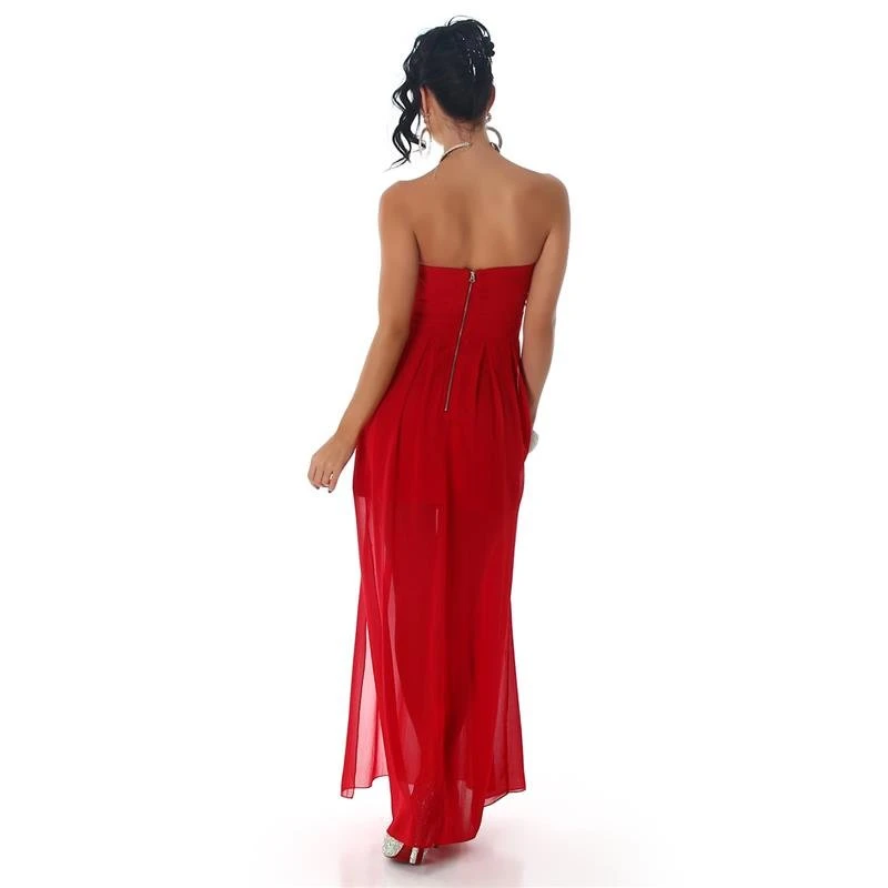 Elegantes Trägerloses Bandeau Abendkleid Aus Chiffon Rot 5 Elegantes Trägerloses Bandeau Abendkleid Aus Chiffon Rot – Bild 3