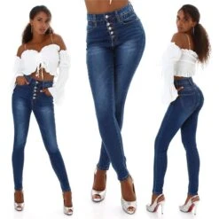 Enganliegende Damen Highwaist Röhrenjeans Dunkelblau