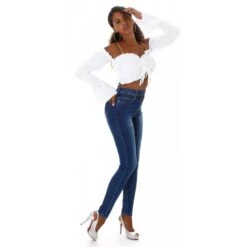 Enganliegende Damen Highwaist Röhrenjeans Dunkelblau -Günstiges Moden Funke Geschäft enganliegende damen highwaist roehrenjeans dunkelblau3