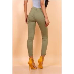 Figurbetonende Damen Skinny Jeans Röhrenjeans Khaki -Günstiges Moden Funke Geschäft figurbetonende damen skinny jeans roehrenjeans khaki3