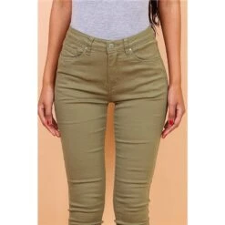 Figurbetonende Damen Skinny Jeans Röhrenjeans Khaki -Günstiges Moden Funke Geschäft figurbetonende damen skinny jeans roehrenjeans khaki4