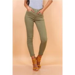 Figurbetonende Damen Skinny Jeans Röhrenjeans Khaki -Günstiges Moden Funke Geschäft figurbetonende damen skinny jeans roehrenjeans khaki5
