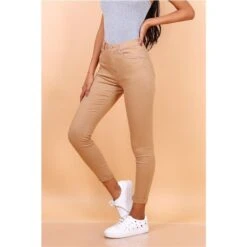 Figurbetonende Damen Skinny Jeans Röhrenjeans Taupe