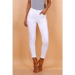 Figurbetonende Damen Skinny Jeans Röhrenjeans Weiß -Günstiges Moden Funke Geschäft figurbetonende damen skinny jeans roehrenjeans weiss5