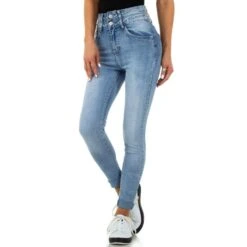 Hautenge Damen High Waist Stretch Röhrenjeans Mit Nieten Blau