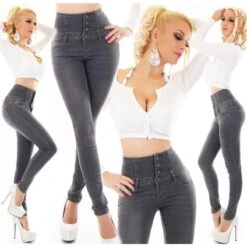 Hautenge Damen Highwaist Röhrenjeans Dunkelgrau