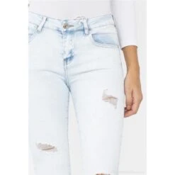 Hautenge Damen Skinny Jeans Mit Rissen Bleached Hellblau -Günstiges Moden Funke Geschäft hautenge damen skinny jeans mit rissen bleached hellblau3
