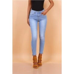 Hautenge Damen Skinny Stretch Jeans Mit Zipper Am Bein Hellblau -Günstiges Moden Funke Geschäft hautenge damen skinny stretch jeans mit zipper am bein hellblau4