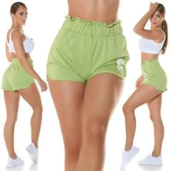 Kurze Damen Gym Shorts Sporthose "SPORT" Grün
