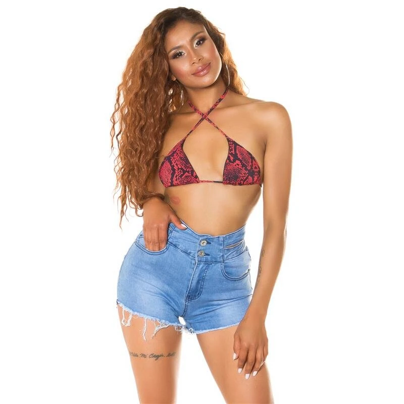 Kurze Damen High Waist Jeans Hotpants Mit Cut-Outs Blau 10 Kurze Damen High Waist Jeans Hotpants Mit Cut-Outs Blau – Bild 8