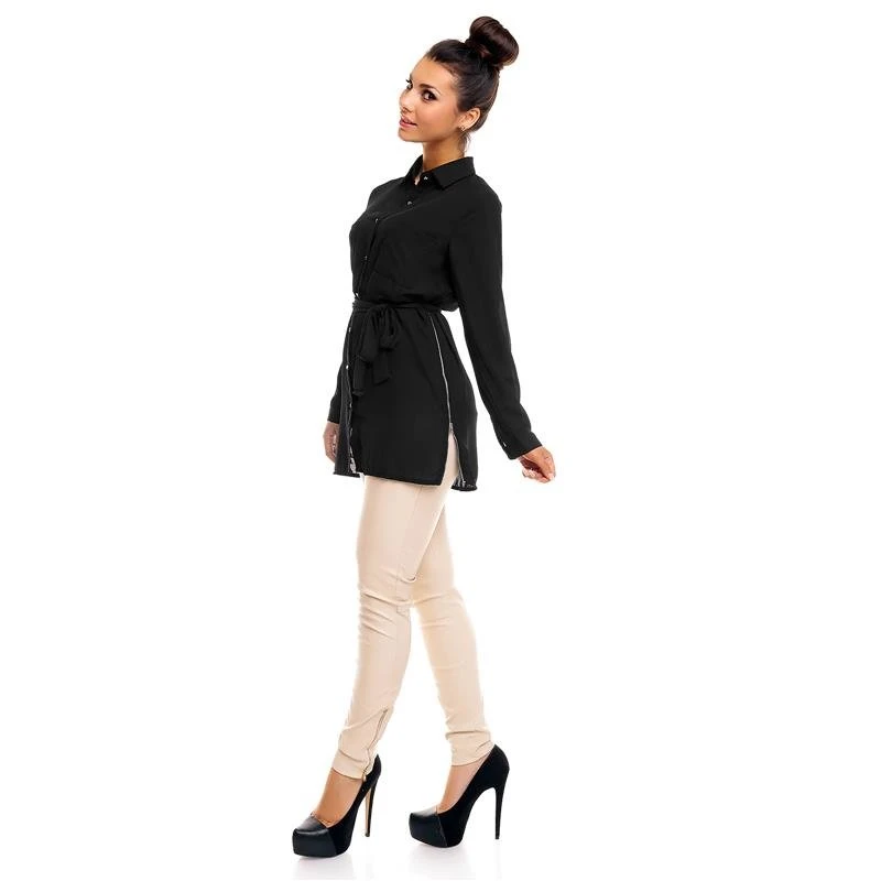 Lange Damen Tunika Bluse Aus Chiffon Mit Gürtel Schwarz 5 Lange Damen Tunika Bluse Aus Chiffon Mit Gürtel Schwarz – Bild 3