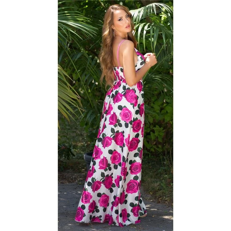 Langes Damen Sommer Maxikleid Mit Blumen-Muster Pink 4 Langes Damen Sommer Maxikleid Mit Blumen-Muster Pink – Bild 2