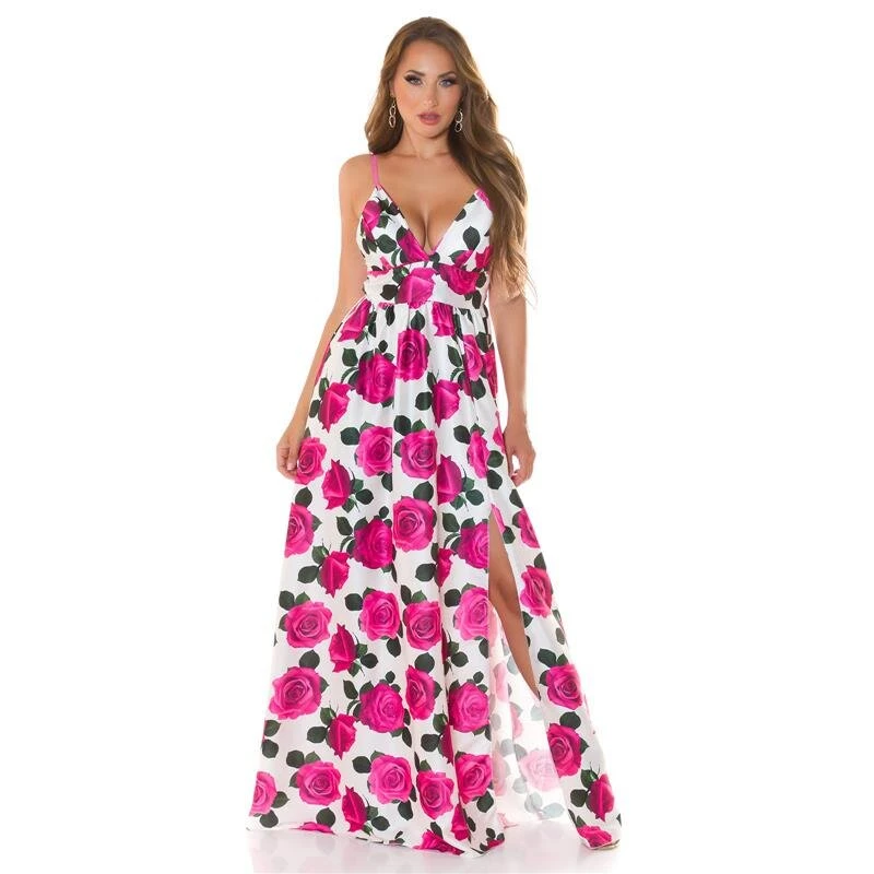 Langes Damen Sommer Maxikleid Mit Blumen-Muster Pink 8 Langes Damen Sommer Maxikleid Mit Blumen-Muster Pink – Bild 6