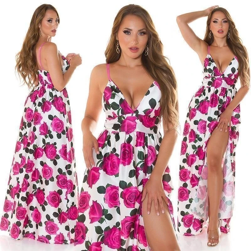 Langes Damen Sommer Maxikleid Mit Blumen-Muster Pink 10 Langes Damen Sommer Maxikleid Mit Blumen-Muster Pink – Bild 8