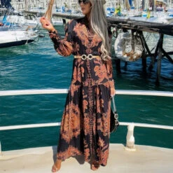 Langes Damen Sommer Maxikleid Mit Paisley-Muster Schwarz/Braun -Günstiges Moden Funke Geschäft langes damen sommer maxikleid mit paisley muster schwarz braun6