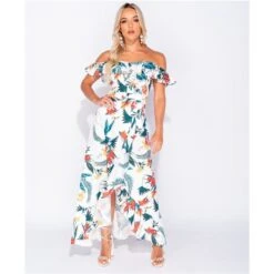 Langes Off Shoulder Maxikleid Mit Palmen Und Volants Weiß 12 Langes Off Shoulder Maxikleid Mit Palmen Und Volants Weiß -Günstiges Moden Funke Geschäft langes off shoulder maxikleid mit palmen und volants weiss3