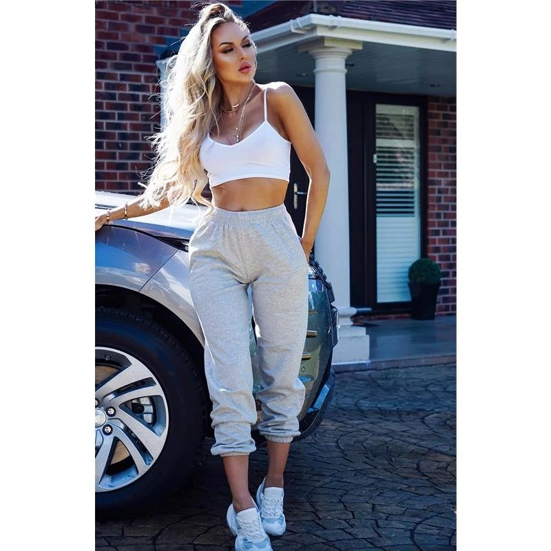 Legere Damen Jogginghose Sporthose Hellgrau 4 Legere Damen Jogginghose Sporthose Hellgrau – Bild 2