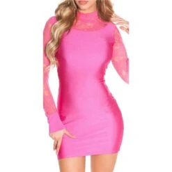 Schimmerndes Langarm Minikleid Mit Spitze Und Raffungen Pink -Günstiges Moden Funke Geschäft schimmerndes langarm minikleid mit spitze und raffungen pink5