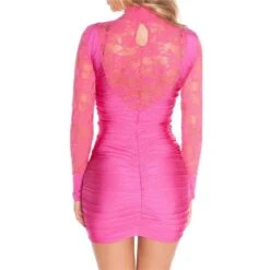 Schimmerndes Langarm Minikleid Mit Spitze Und Raffungen Pink -Günstiges Moden Funke Geschäft schimmerndes langarm minikleid mit spitze und raffungen pink6