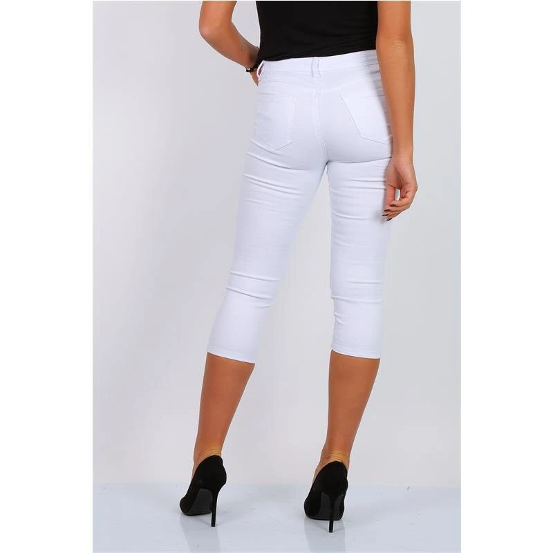 Sexy Damen Capri Jeans Stretch Hose Weiß 5 Sexy Damen Capri Jeans Stretch Hose Weiß – Bild 3
