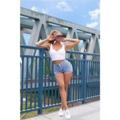 Sexy Damen Highwaist Stretch Jeans-Shorts Hotpants Hellblau -Günstiges Moden Funke Geschäft sexy damen highwaist stretch jeans shorts hotpants hellblau3