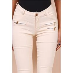 Sexy Figurbetonende Damen Skinny Jeans Mit Zippern Beige -Günstiges Moden Funke Geschäft sexy figurbetonende damen skinny jeans mit zippern beige5