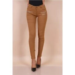 Sexy Figurbetonende Damen Skinny Jeans Mit Zippern Camel