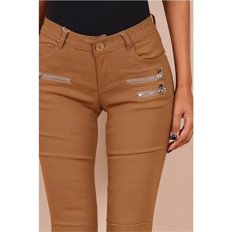 Sexy Figurbetonende Damen Skinny Jeans Mit Zippern Camel 7 Sexy Figurbetonende Damen Skinny Jeans Mit Zippern Camel – Bild 5